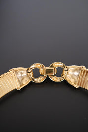 Vintage Vogue Bijoux gold-tone collar choker with two crystal pavé feline heads and hidden front closure