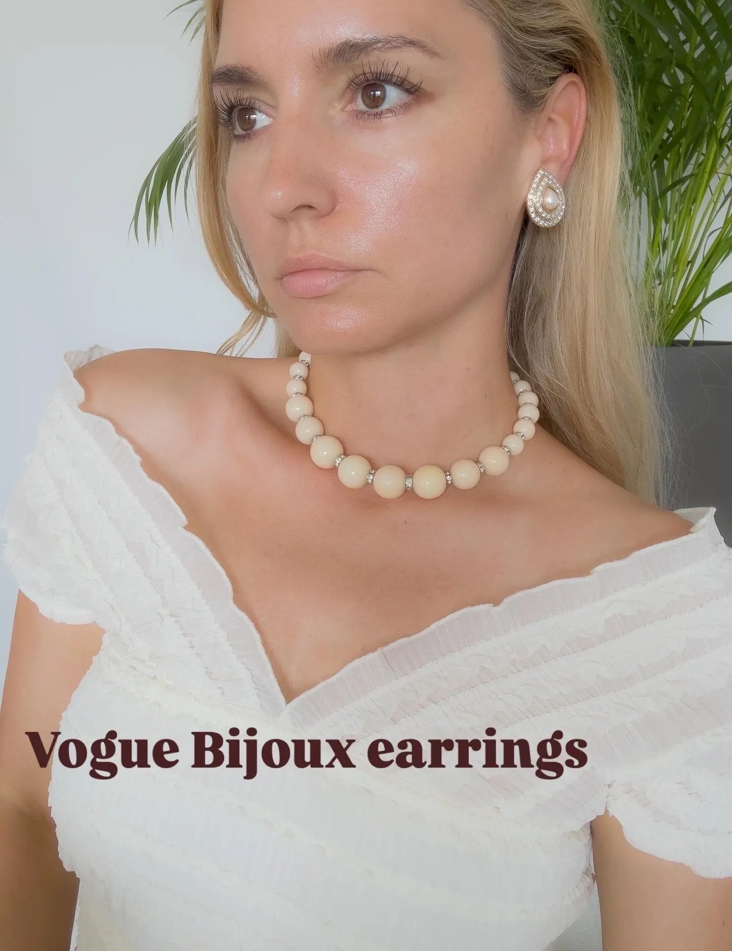 Vintage Vogue Bijoux Teardrop Clip-On Earrings Faux Pearl & Crystal, 1980s, Bridal Jewelry, Jewelry for Women, Statement Earrings