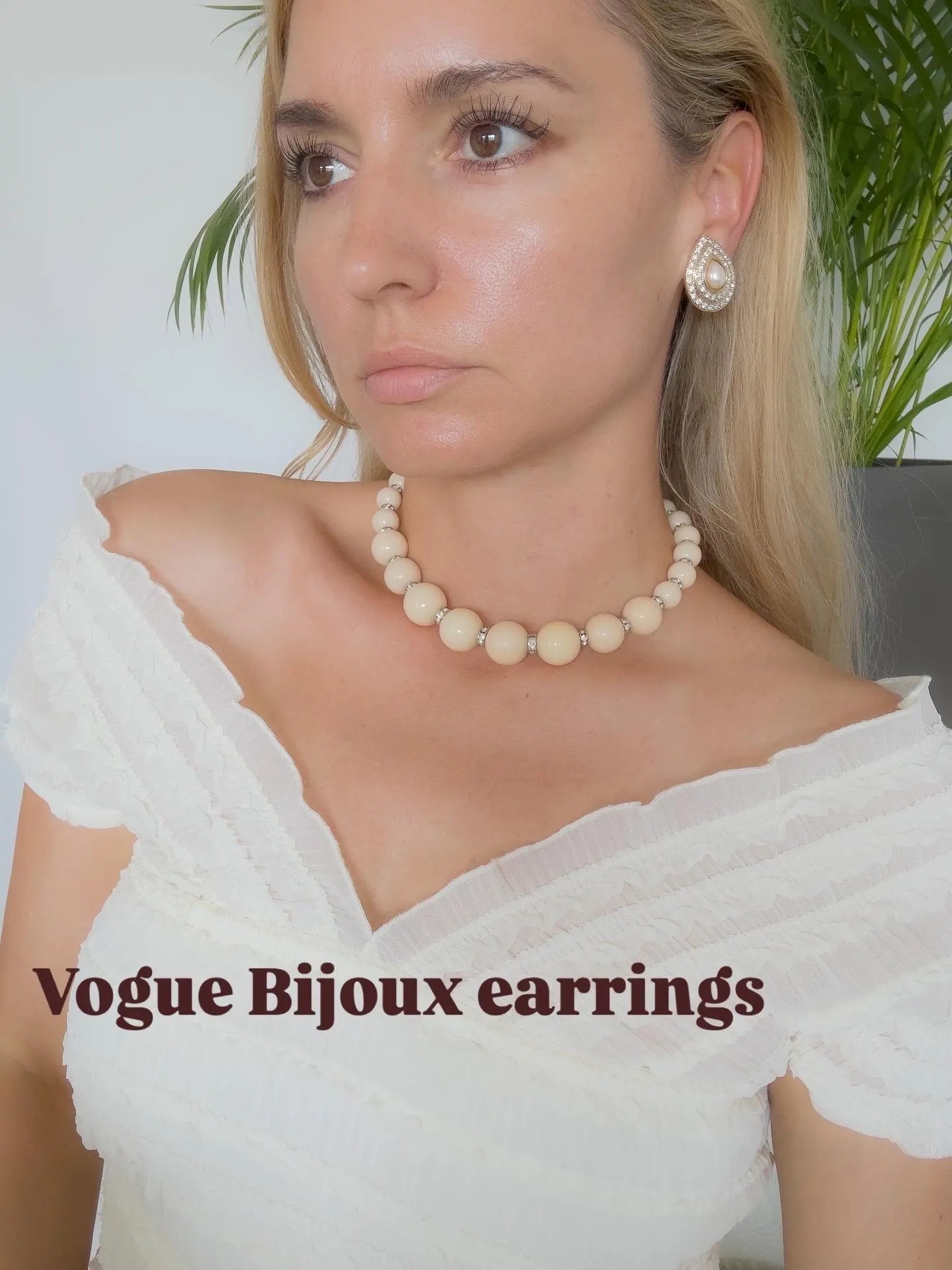 Vintage Vogue Bijoux Teardrop Clip-On Earrings Faux Pearl & Crystal, 1980s, Bridal Jewelry, Jewelry for Women, Statement Earrings