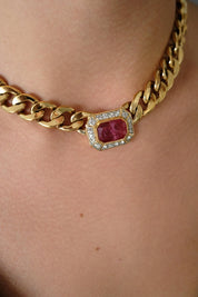 Vintage Vogue bijoux Necklace, Choker Necklace Gold, Jewelry Sets, Pave necklace Ruby Charm, Runway choker, haute couture necklace Beautiful