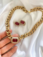 Vintage Vogue bijoux Necklace, Choker Necklace Gold, Jewelry Sets, Pave necklace Ruby Charm, Runway choker, haute couture necklace Beautiful