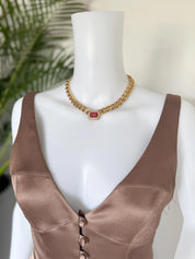 Vintage Vogue bijoux Necklace, Choker Necklace Gold, Jewelry Sets, Pave necklace Ruby Charm, Runway choker, haute couture necklace Beautiful