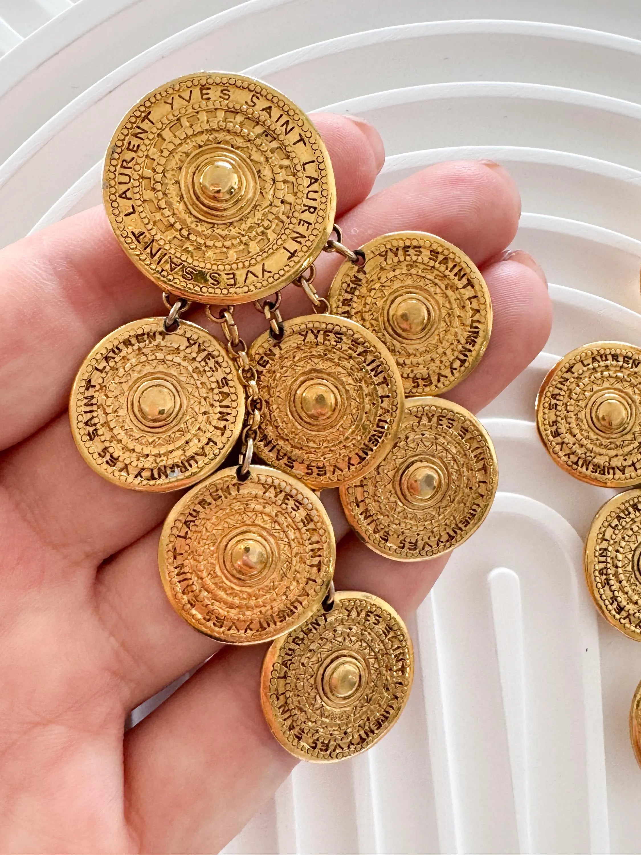 Vintage YSL Yves Saint Laurent Earrings, Robert Goossens , Vintage coin  Earrings , Wedding Jewelry, Earrings dangle, Earrings large YSL 80s
