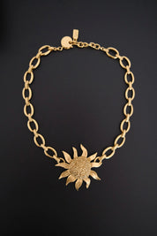 Vintage Yves Saint Laurent YSL gold-tone statement necklace with oversized sculptural sunflower pendant
