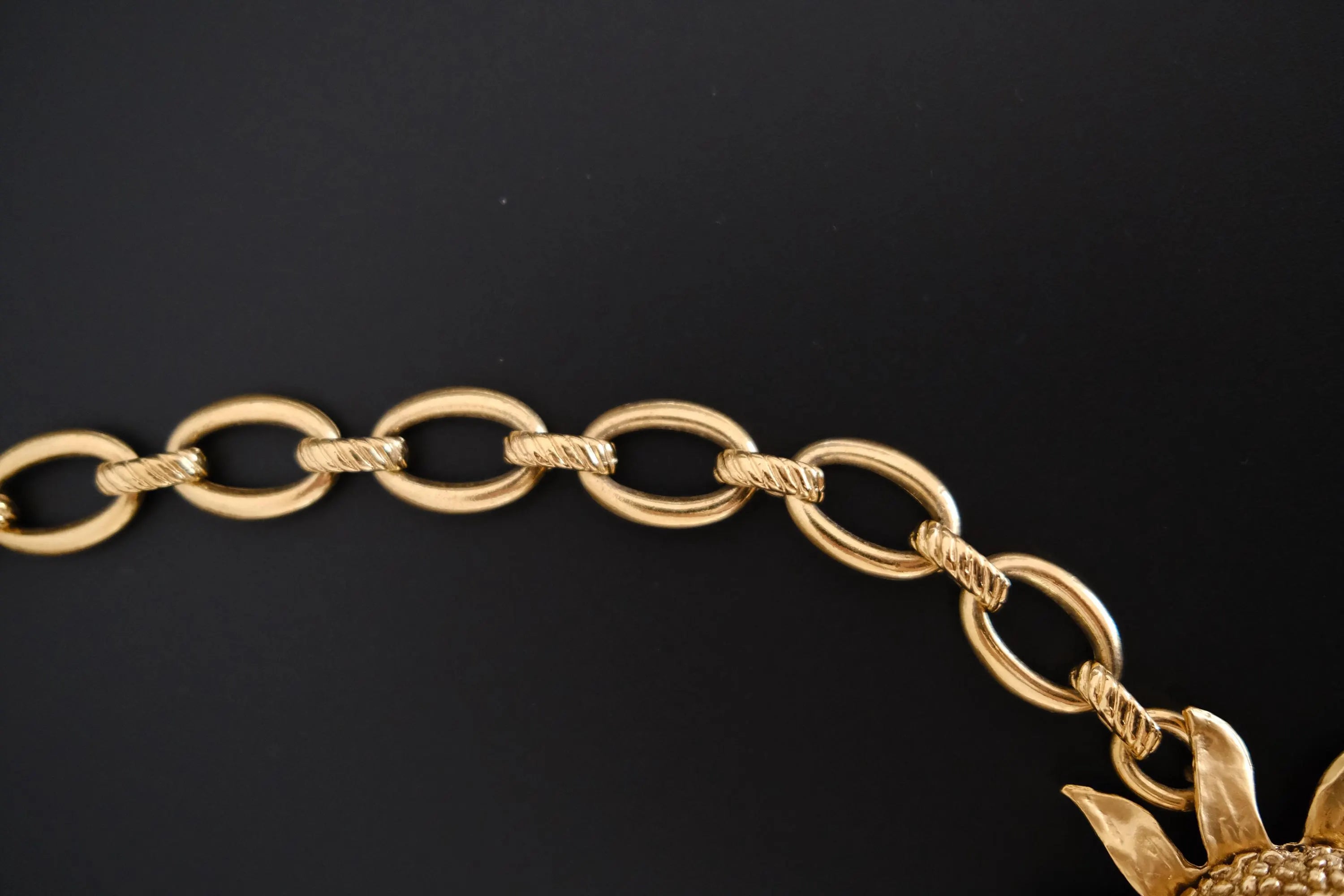 Vintage Yves Saint Laurent YSL gold-tone statement necklace with oversized sculptural sunflower pendant