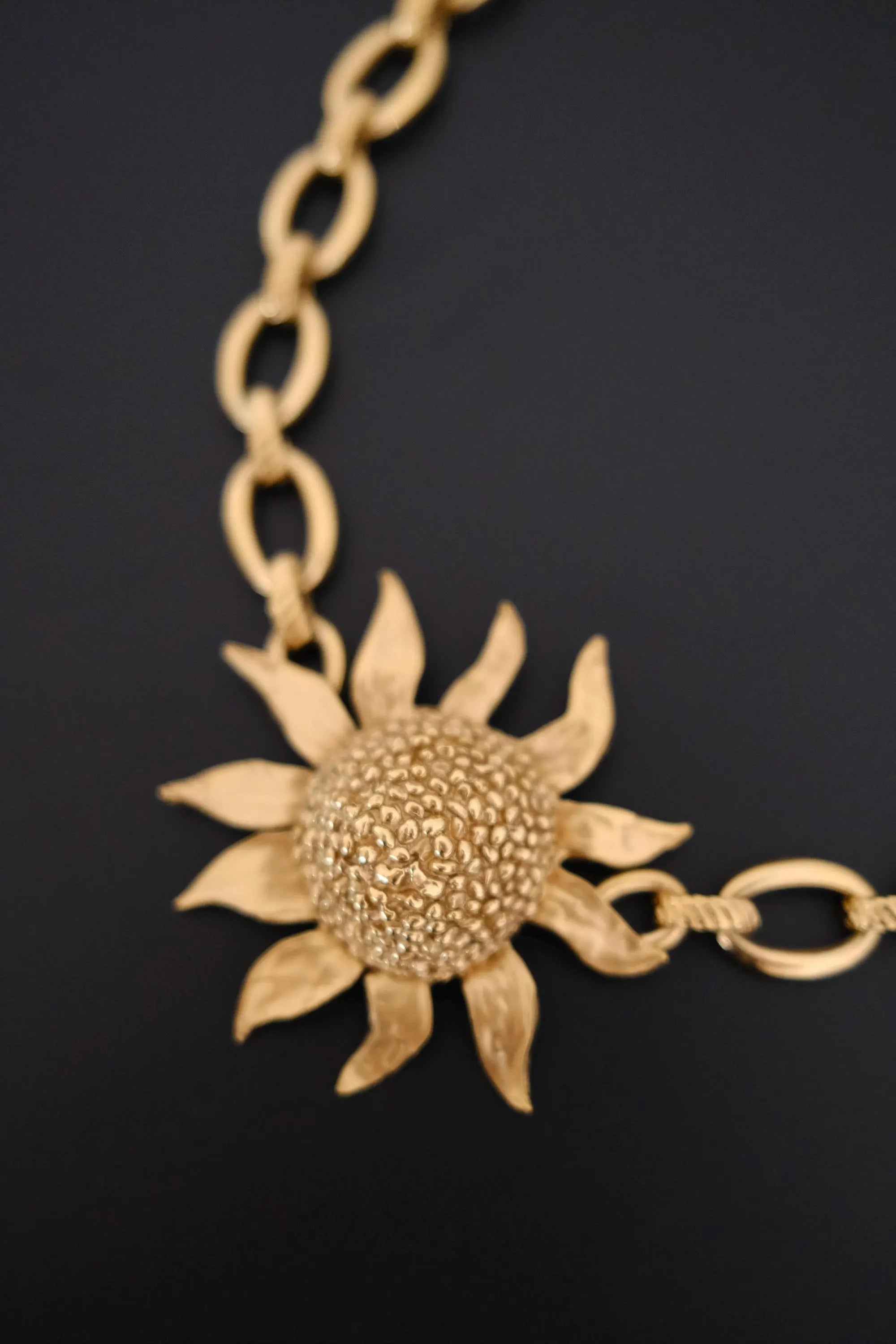 Vintage Yves Saint Laurent YSL gold-tone statement necklace with oversized sculptural sunflower pendant