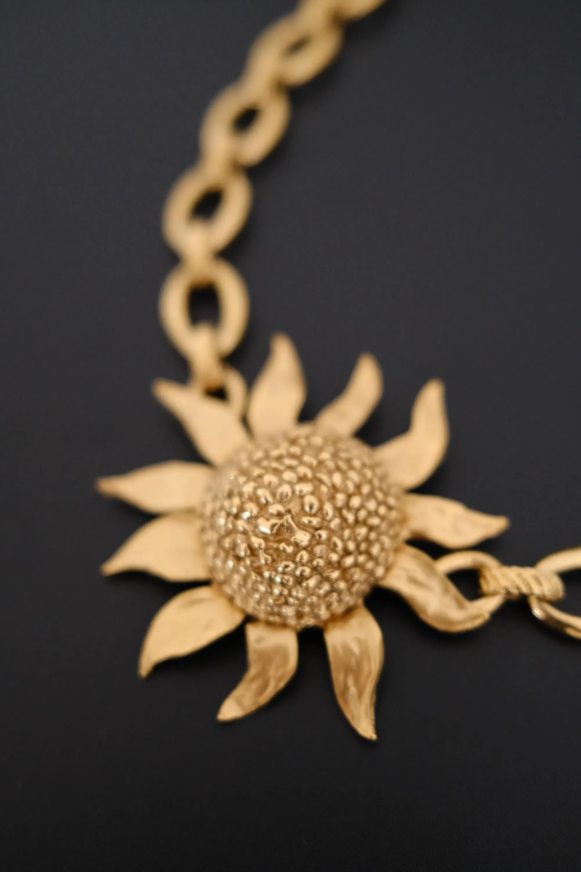 Vintage Yves Saint Laurent YSL gold-tone statement necklace with oversized sculptural sunflower pendant