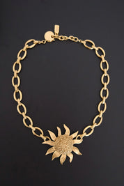 Vintage Yves Saint Laurent YSL gold-tone statement necklace with oversized sculptural sunflower pendant