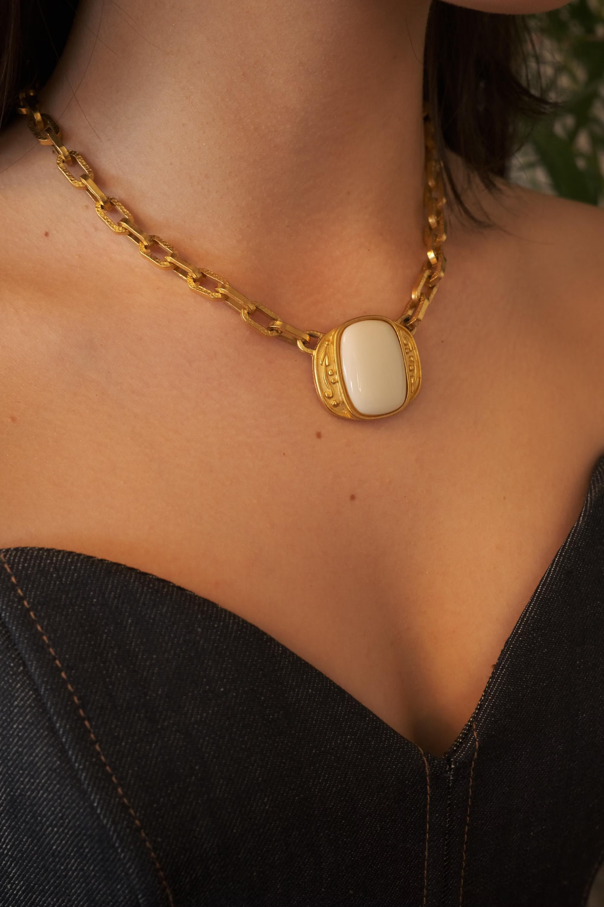 YSL Yves Saint Laurent Vintage Chain Necklace White Gripoix