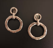 Vintage Yves Saint Laurent Silver Tone Hammered Hoop Clip On Earrings Front View