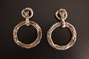 Vintage YSL Silver Tone Clip On Hoop Earrings Back View