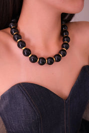 Vintage YSL Yves Saint Laurent Large Black Pearls Beads Choker Necklace, designer statement jewelry, elegant black beaded choker