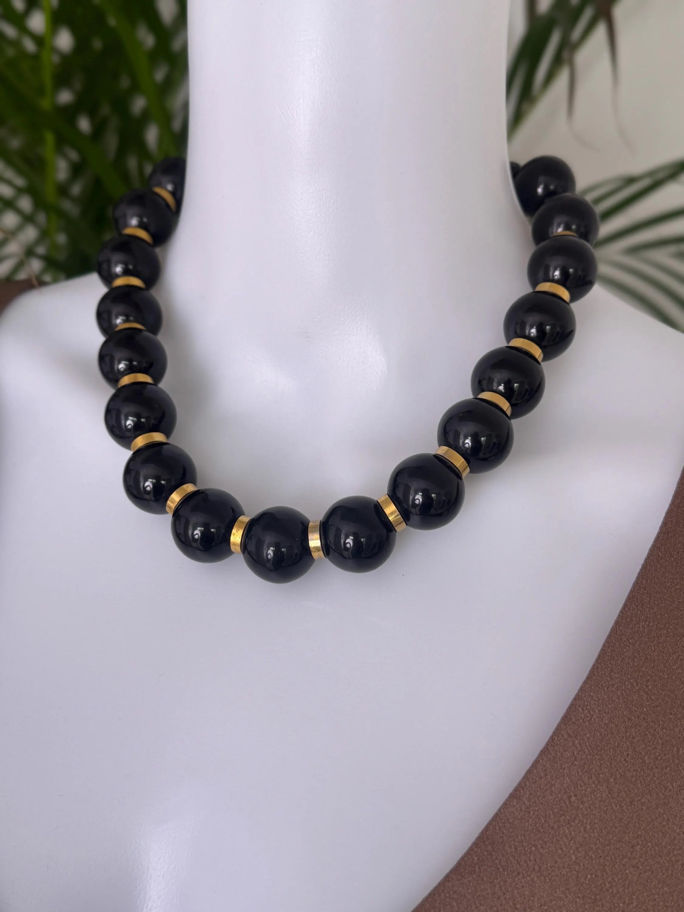 Vintage YSL Yves Saint Laurent Large Black Pearls Beads Choker Necklace, designer statement jewelry, elegant black beaded choker