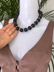 Vintage YSL Yves Saint Laurent Large Black Pearls Beads Choker Necklace, designer statement jewelry, elegant black beaded choker