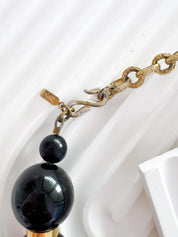 Vintage YSL Yves Saint Laurent Large Black Pearls Beads Choker Necklace, designer statement jewelry, elegant black beaded choker