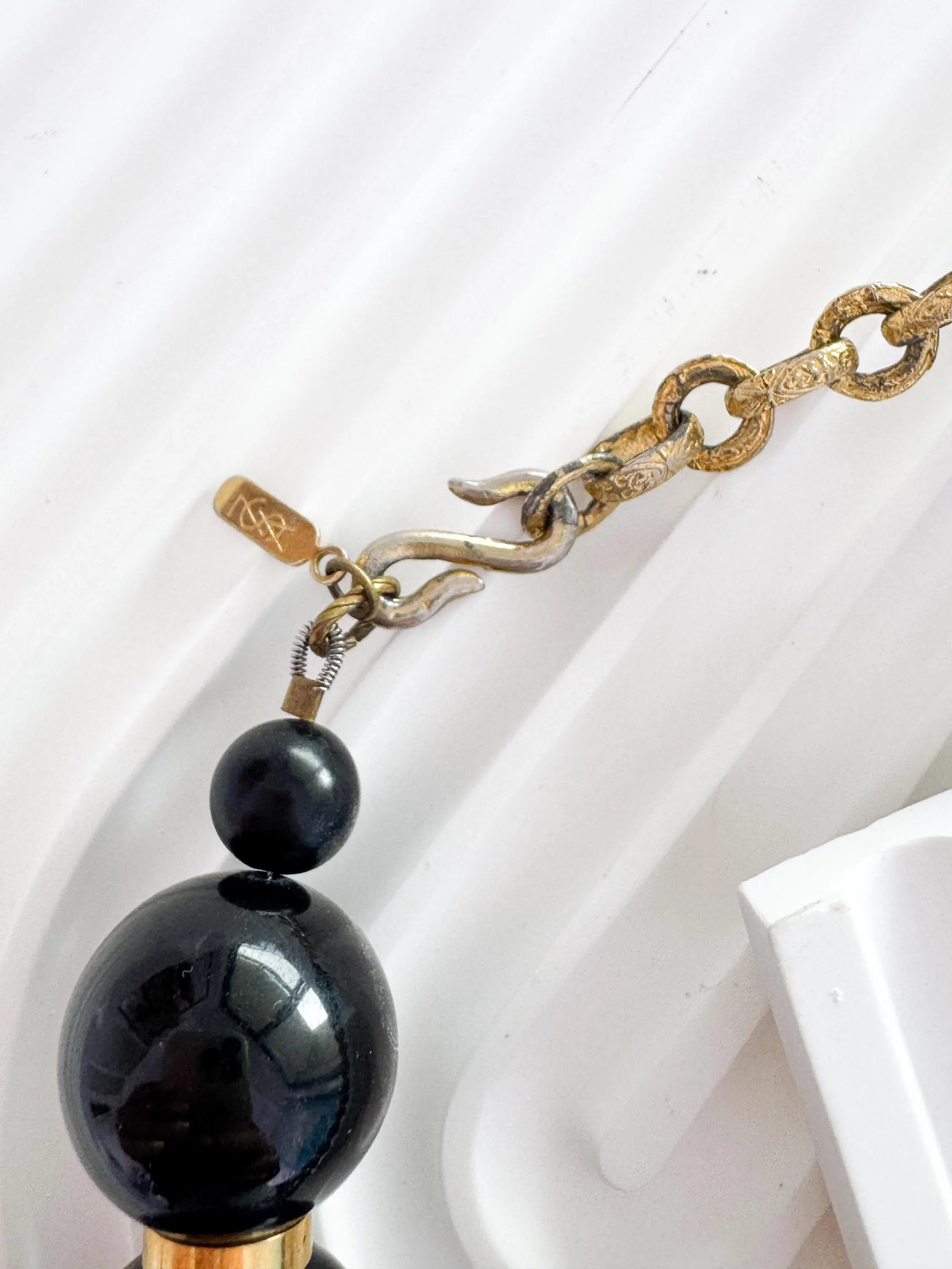 Vintage YSL Yves Saint Laurent Large Black Pearls Beads Choker Necklace, designer statement jewelry, elegant black beaded choker