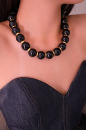 Vintage YSL Yves Saint Laurent Large Black Pearls Beads Choker Necklace, designer statement jewelry, elegant black beaded choker