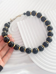 Vintage YSL Yves Saint Laurent Large Black Pearls Beads Choker Necklace, designer statement jewelry, elegant black beaded choker