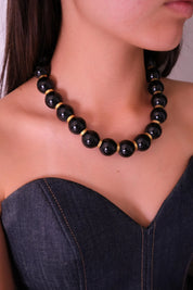 Vintage YSL Yves Saint Laurent Large Black Pearls Beads Choker Necklace, designer statement jewelry, elegant black beaded choker