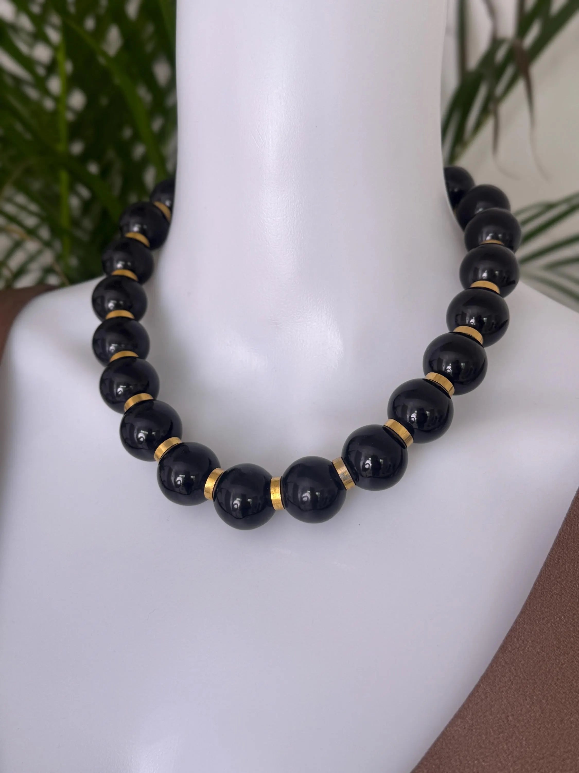 Vintage YSL Yves Saint Laurent Large Black Pearls Beads Choker Necklace, designer statement jewelry, elegant black beaded choker