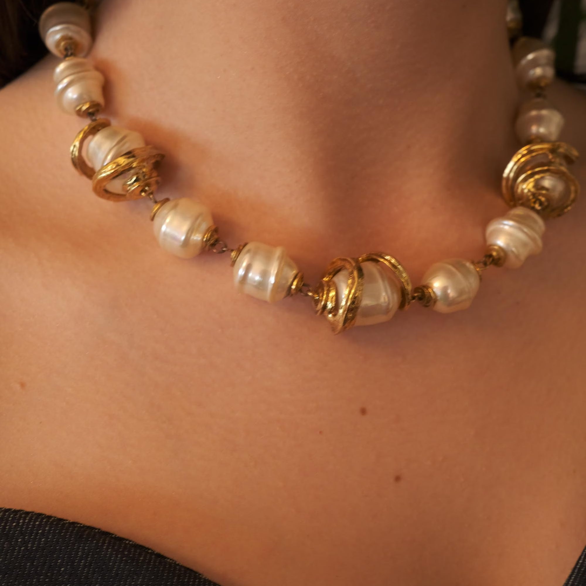 Vintage YSL necklace, Yves Saint Laurent faux pearl, 1980s statement jewelry, gold baroque necklace, YSL luxury jewelry, vintage jewelry