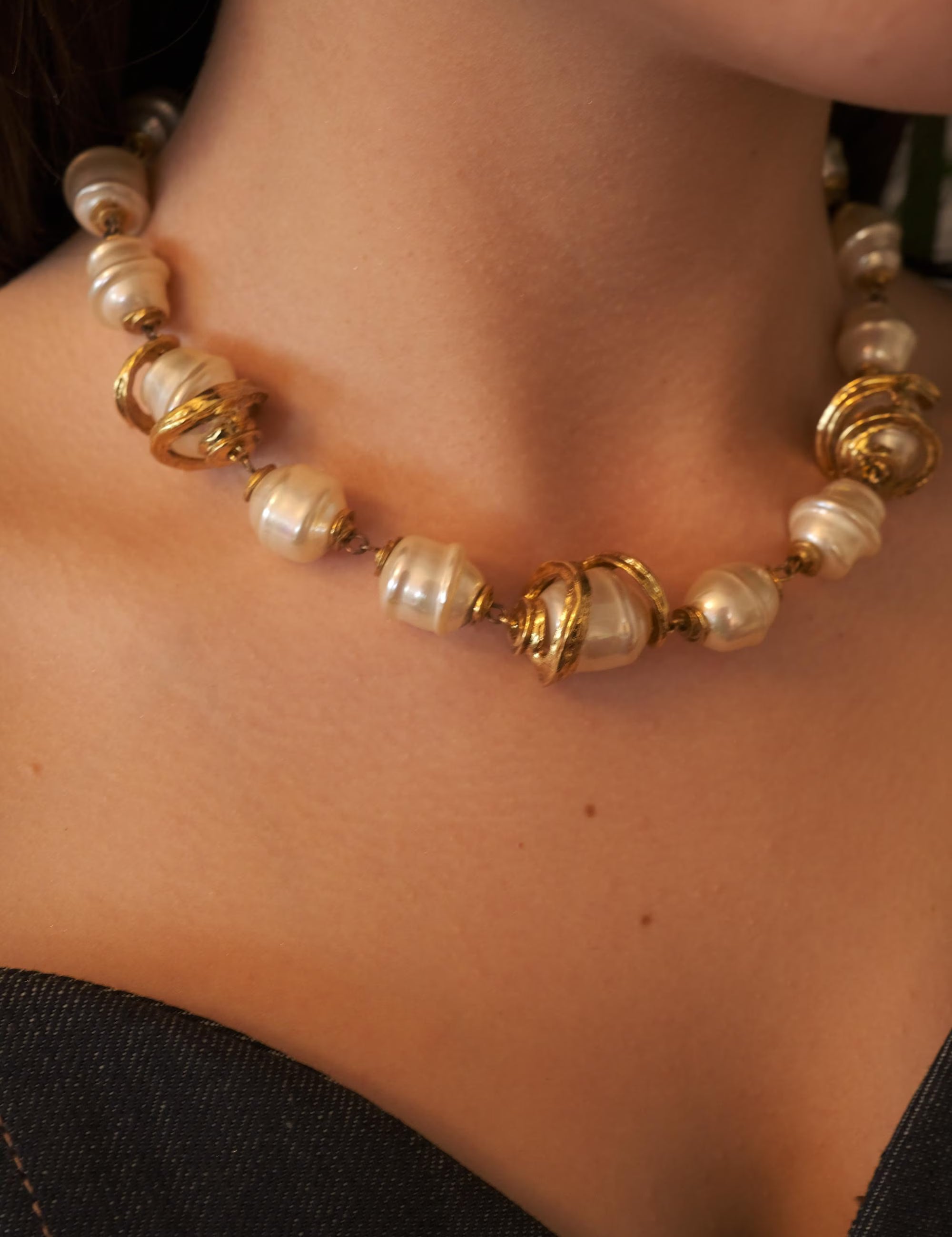 Vintage YSL necklace, Yves Saint Laurent faux pearl, 1980s statement jewelry, gold baroque necklace, YSL luxury jewelry, vintage jewelry