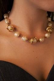 Vintage YSL necklace, Yves Saint Laurent faux pearl, 1980s statement jewelry, gold baroque necklace, YSL luxury jewelry, vintage jewelry