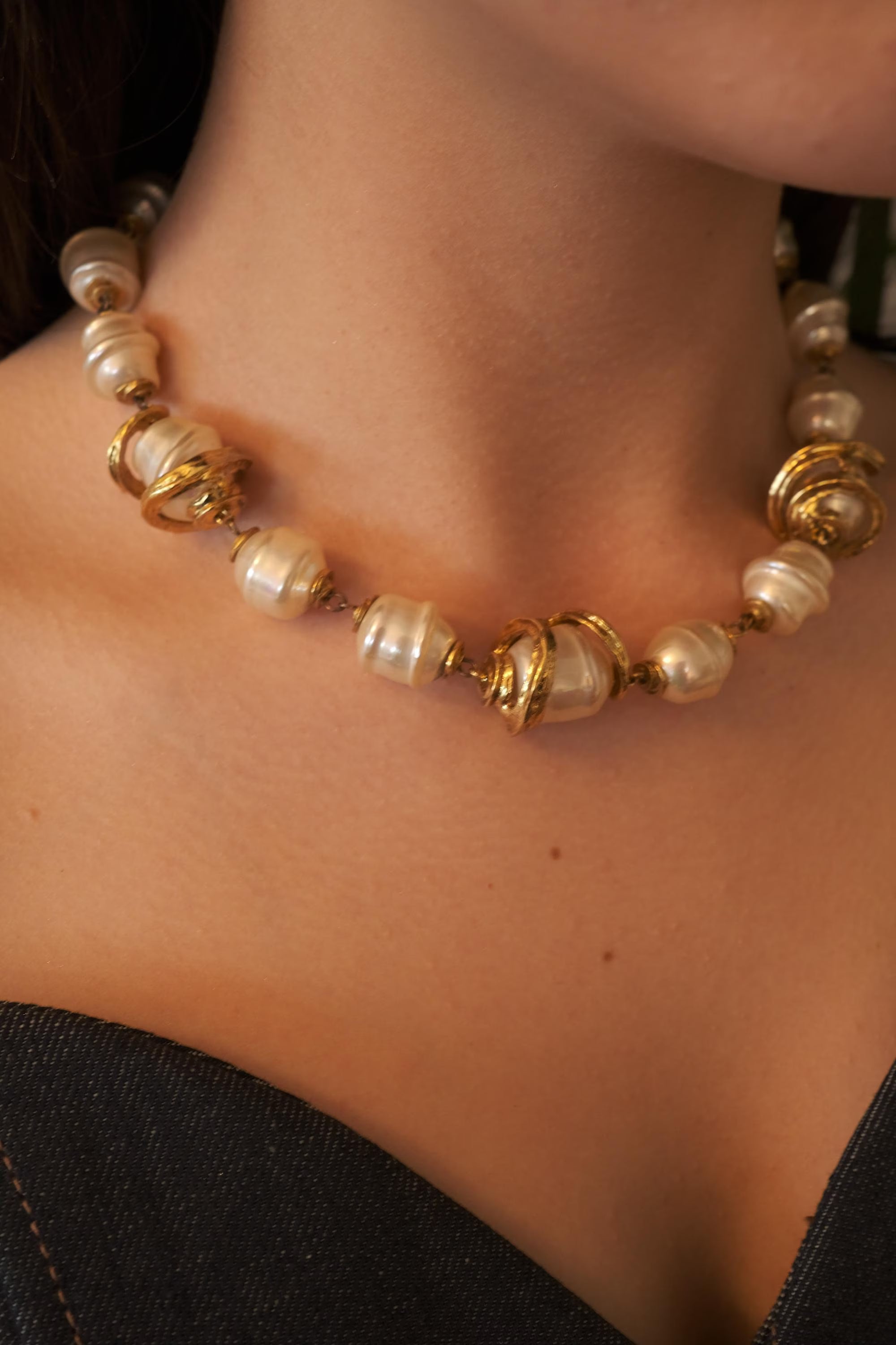 Vintage YSL necklace, Yves Saint Laurent faux pearl, 1980s statement jewelry, gold baroque necklace, YSL luxury jewelry, vintage jewelry
