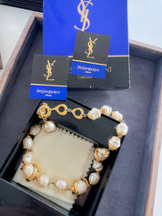 Vintage YSL necklace, Yves Saint Laurent faux pearl, 1980s statement jewelry, gold baroque necklace, YSL luxury jewelry, vintage jewelry