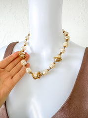 Vintage YSL necklace, Yves Saint Laurent faux pearl, 1980s statement jewelry, gold baroque necklace, YSL luxury jewelry, vintage jewelry