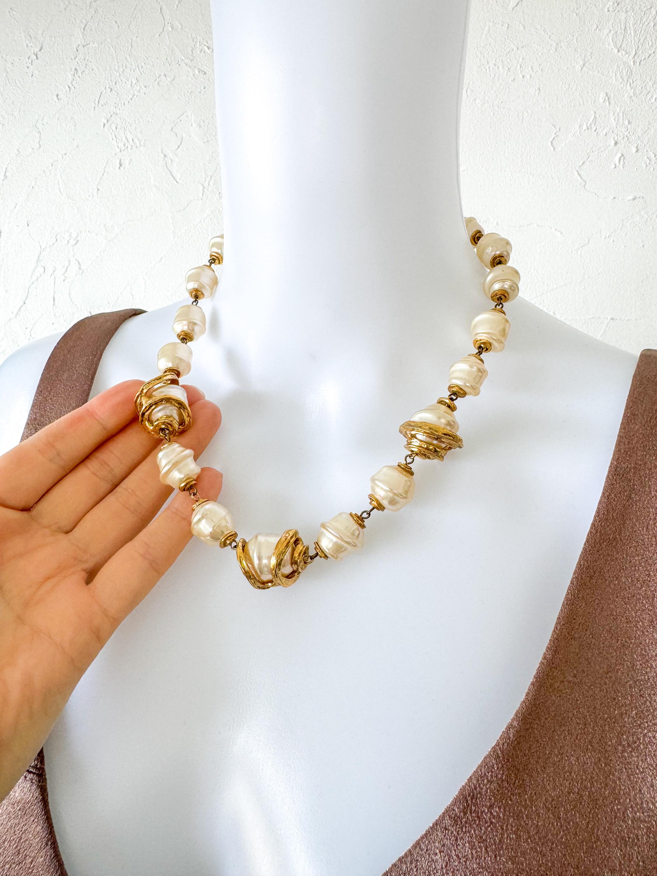 Vintage YSL necklace, Yves Saint Laurent faux pearl, 1980s statement jewelry, gold baroque necklace, YSL luxury jewelry, vintage jewelry
