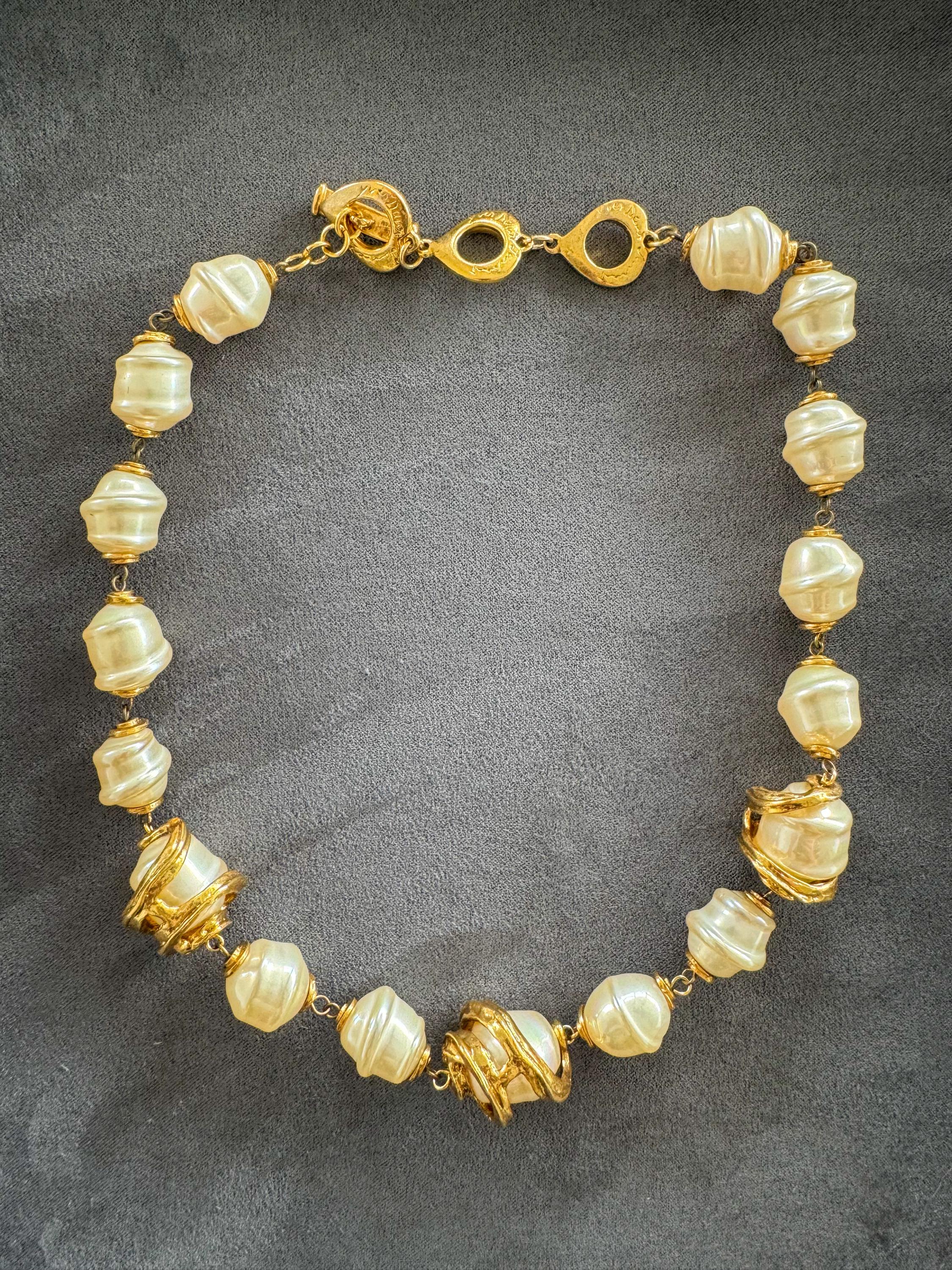 Vintage YSL necklace, Yves Saint Laurent faux pearl, 1980s statement jewelry, gold baroque necklace, YSL luxury jewelry, vintage jewelry