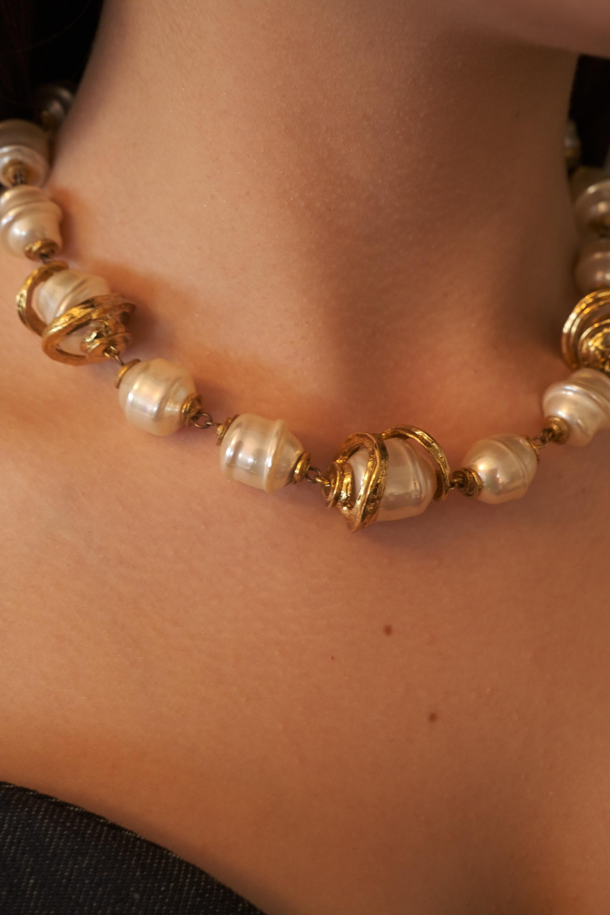 Vintage YSL necklace, Yves Saint Laurent faux pearl, 1980s statement jewelry, gold baroque necklace, YSL luxury jewelry, vintage jewelry