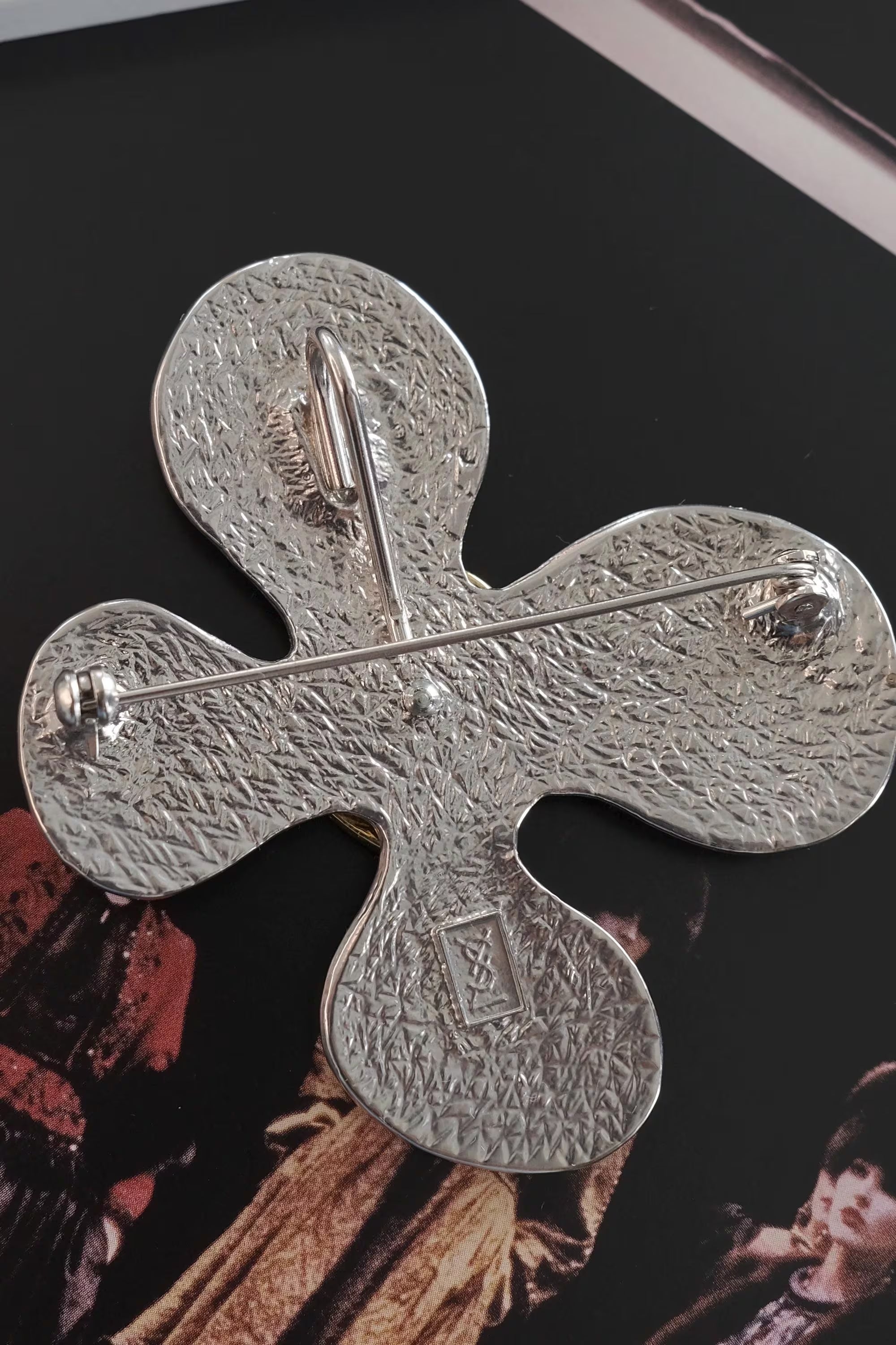 Vintage YSL Yves Saint Laurent Brooch Pin, YSL Pendant 2 Ways, Gold & Silver Tone Floral, Jewelry Brooch, Brooch Large, Vintage Jewelry