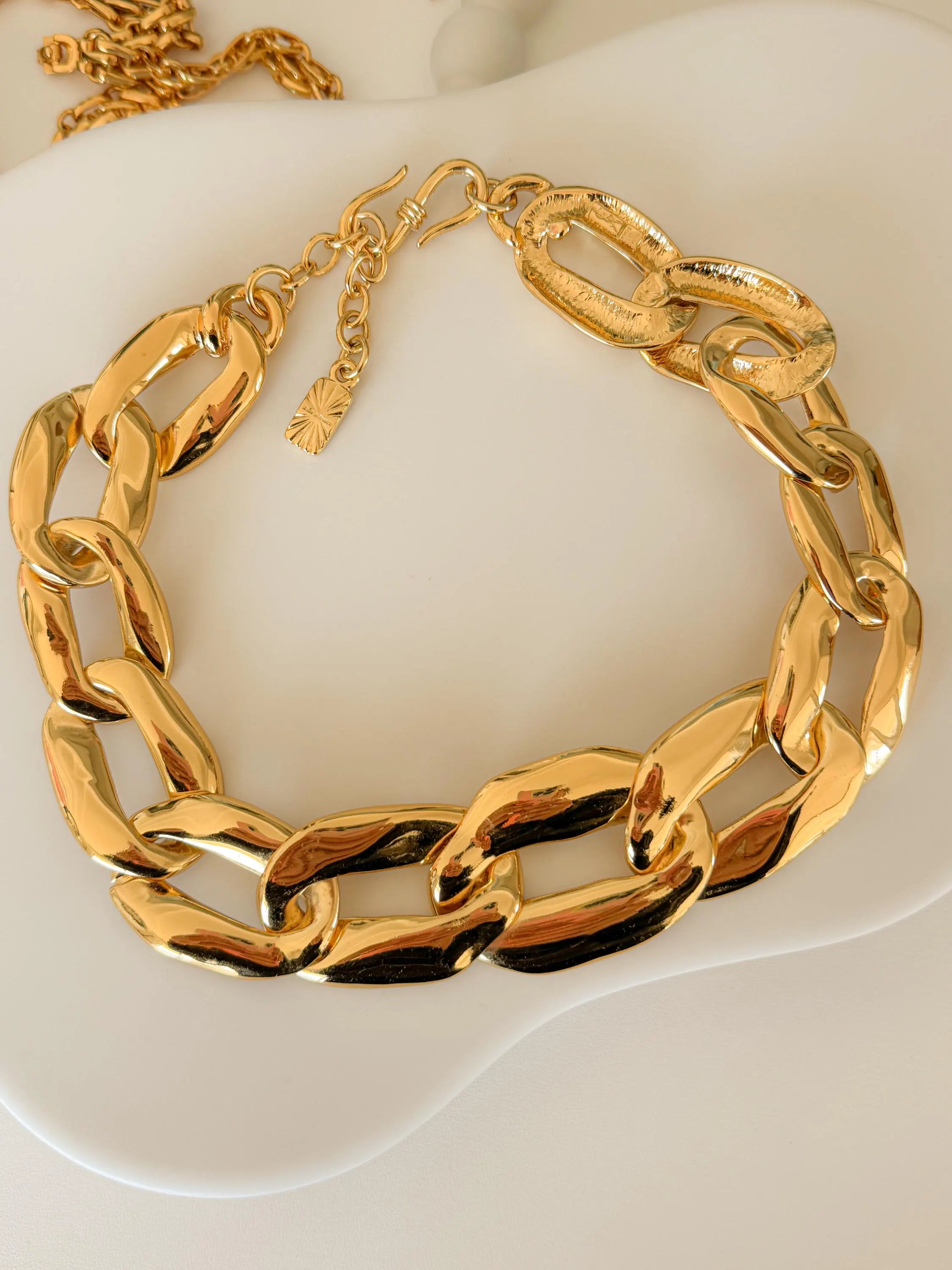 Vintage Yves Saint Laurent YSL gold tone choker necklace with charm, made in France, designer jewelry gift for her
