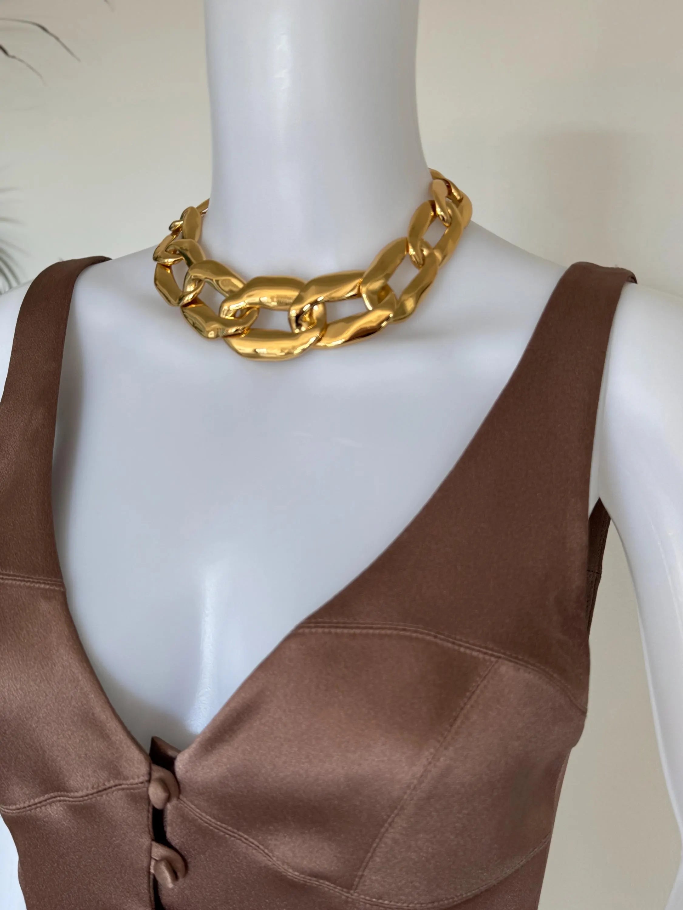 Vintage Yves Saint Laurent YSL gold tone choker necklace with charm, made in France, designer jewelry gift for her