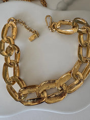 Vintage Yves Saint Laurent YSL gold tone choker necklace with charm, made in France, designer jewelry gift for her
