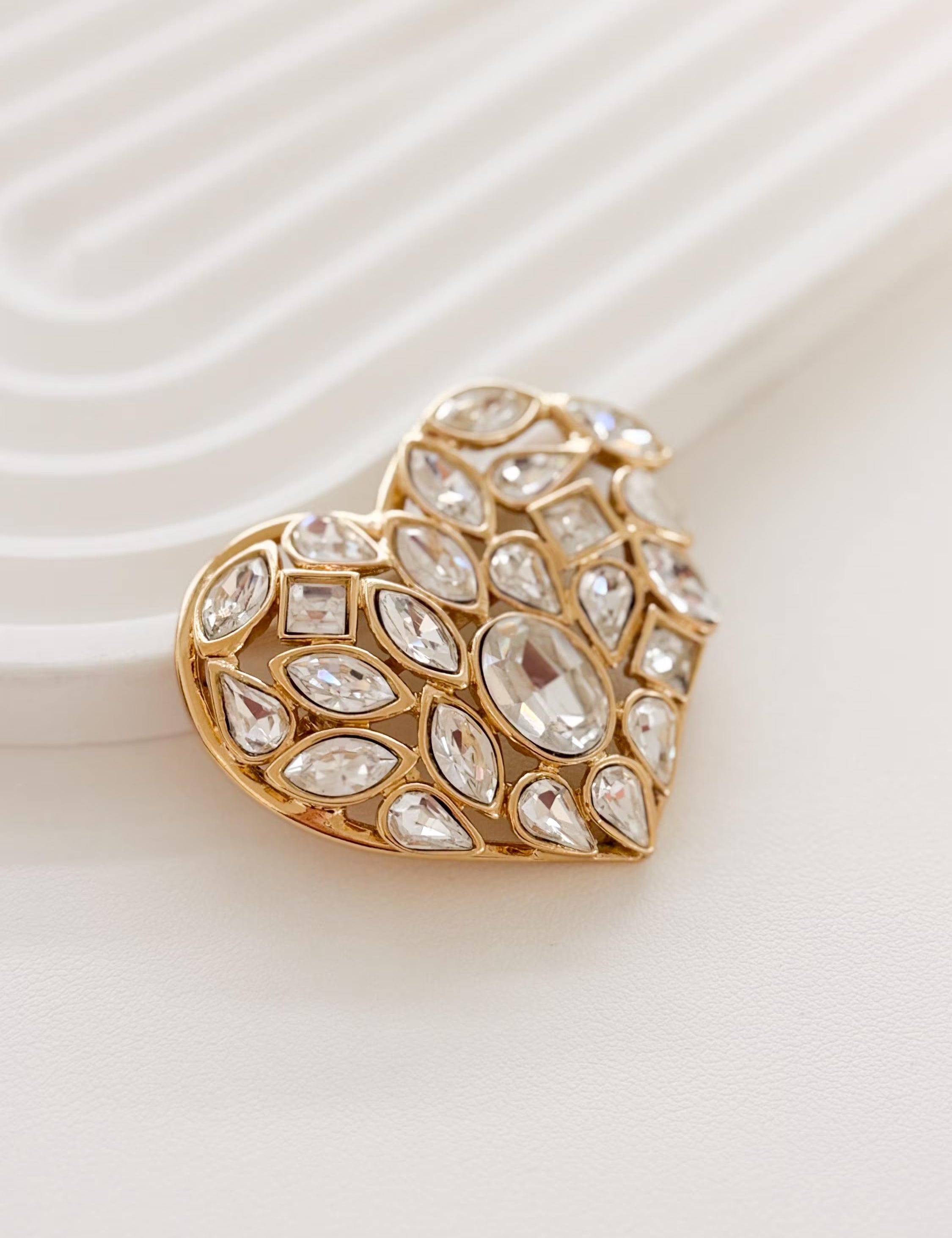 Elegant vintage Yves Saint Laurent YSL heart brooch gold crystal romantic luxury jewelry