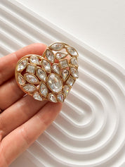 Vintage Yves Saint Laurent YSL heart brooch gold crystal elegant designer jewelry