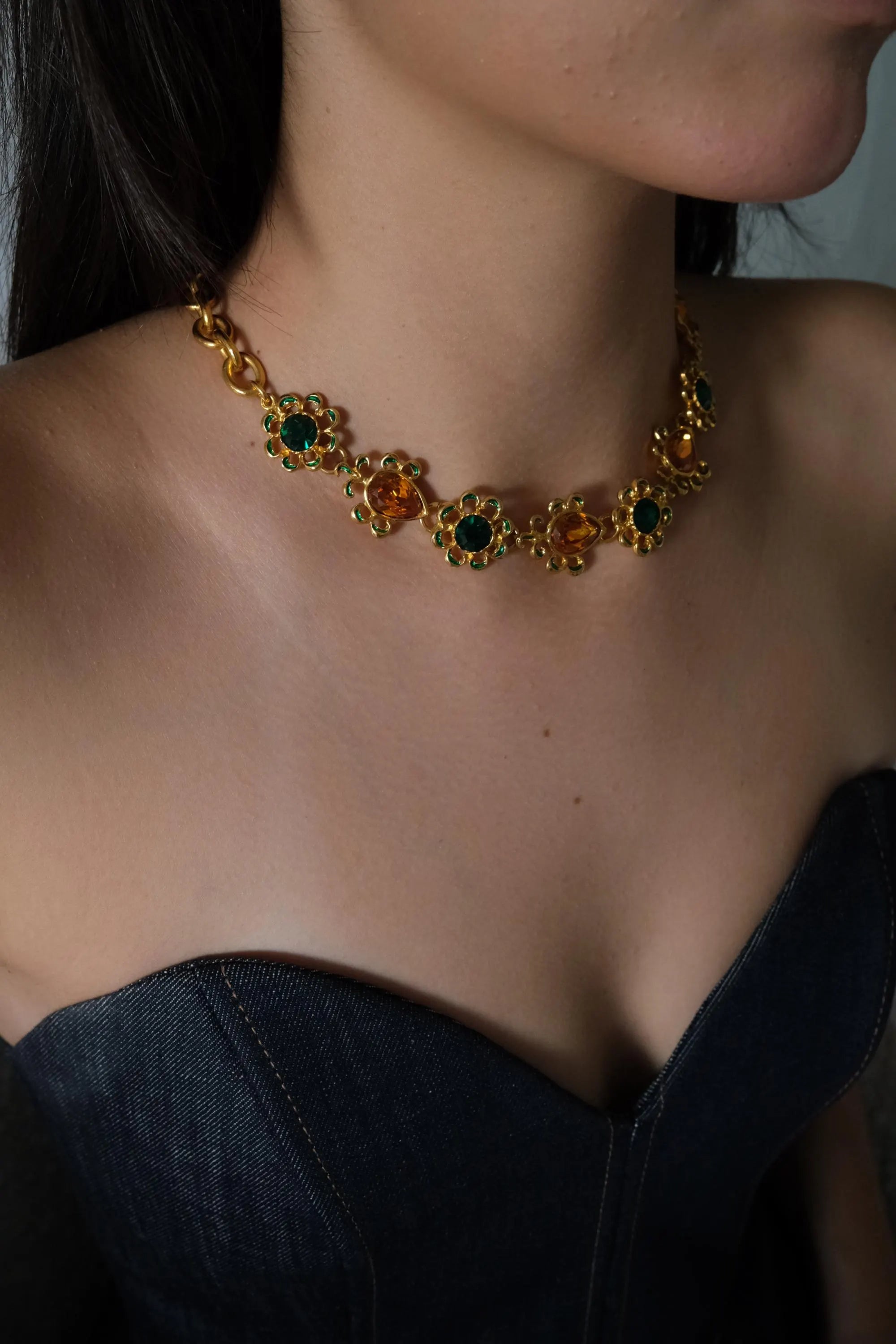 Vintage Yves Saint Laurent Necklace – YSL Gold-Tone Openwork Floral Pendant with Toggle Clasp – 1980s Designer Jewelry – Rare Gift for Her