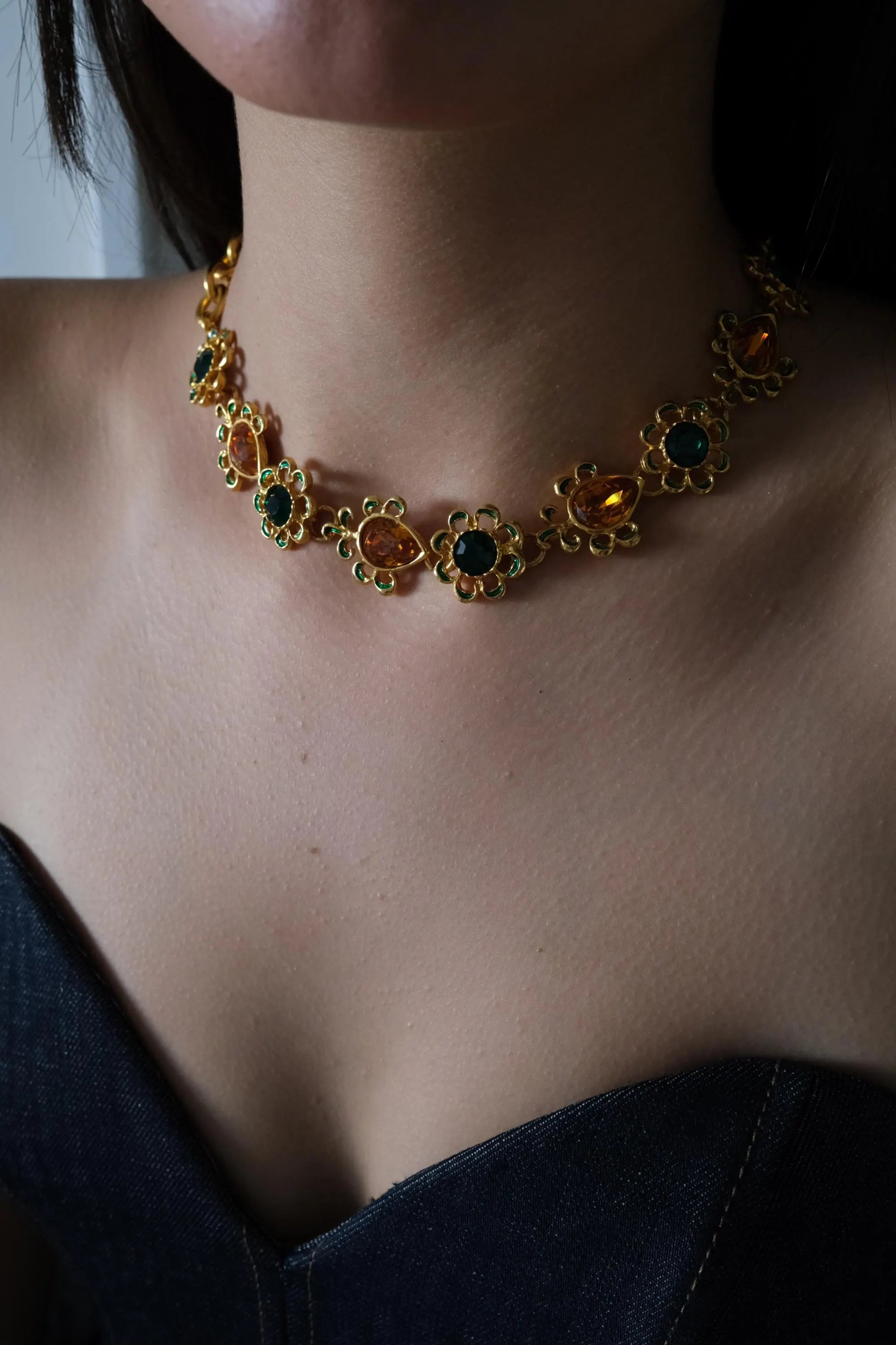 Vintage Yves Saint Laurent Necklace – YSL Gold-Tone Openwork Floral Pendant with Toggle Clasp – 1980s Designer Jewelry – Rare Gift for Her