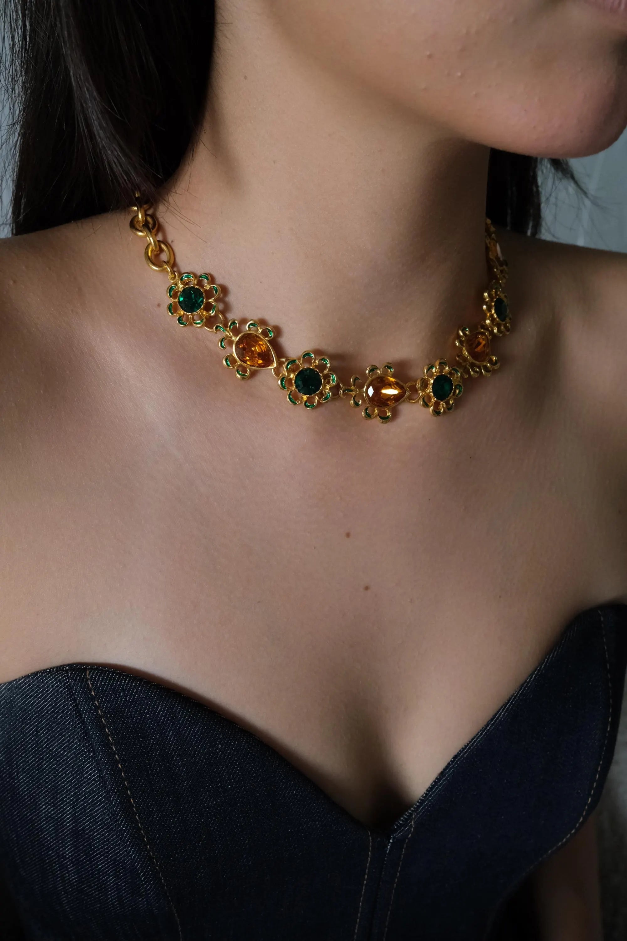 Vintage Yves Saint Laurent Necklace – YSL Gold-Tone Openwork Floral Pendant with Toggle Clasp – 1980s Designer Jewelry – Rare Gift for Her