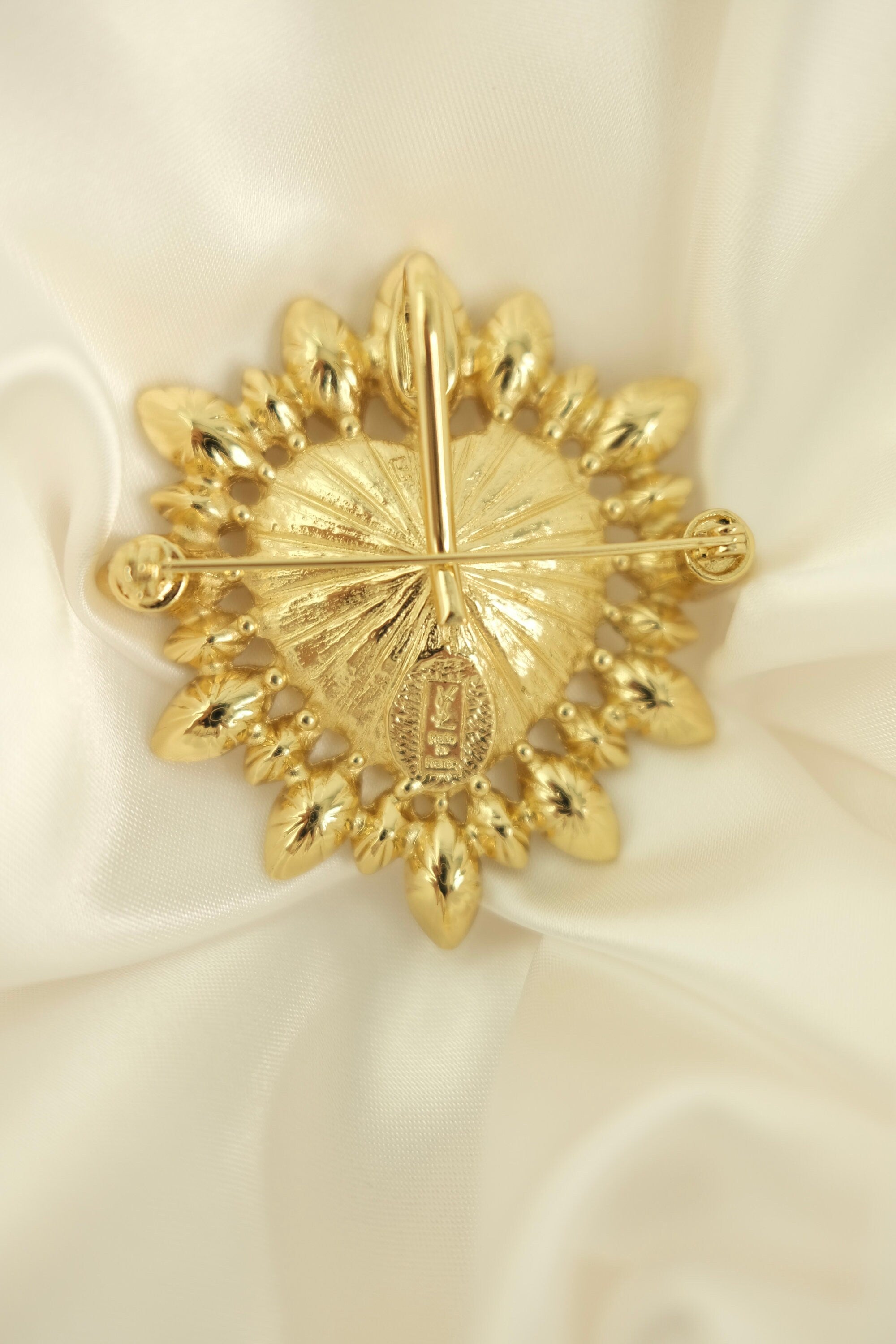 YSL brooch ,  Yves Saint Laurent Brooch Pin, Heart Brooch Pin Pendant 2 Ways, Made in France, YSL Rare collectible jewelry ,Gold Tone Brooch