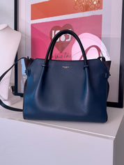 Vintage Nina Ricci Marche tote bag, medium size, dark blue leather and suede, navy, made in Italy
