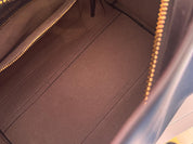 Vintage Nina Ricci Marche tote bag, medium size, dark blue leather and suede, navy, made in Italy