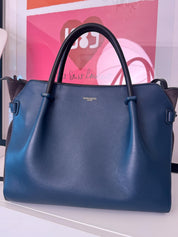 Vintage Nina Ricci Marche Tote Medium Dark Blue Leather Suede Navy Made In Italy