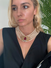 Vintage Voguebijoux Necklace, choker Necklace Gold, Pearl Necklace, Pave necklace Faux pearl Vintage, Runway choker, haute couture necklace