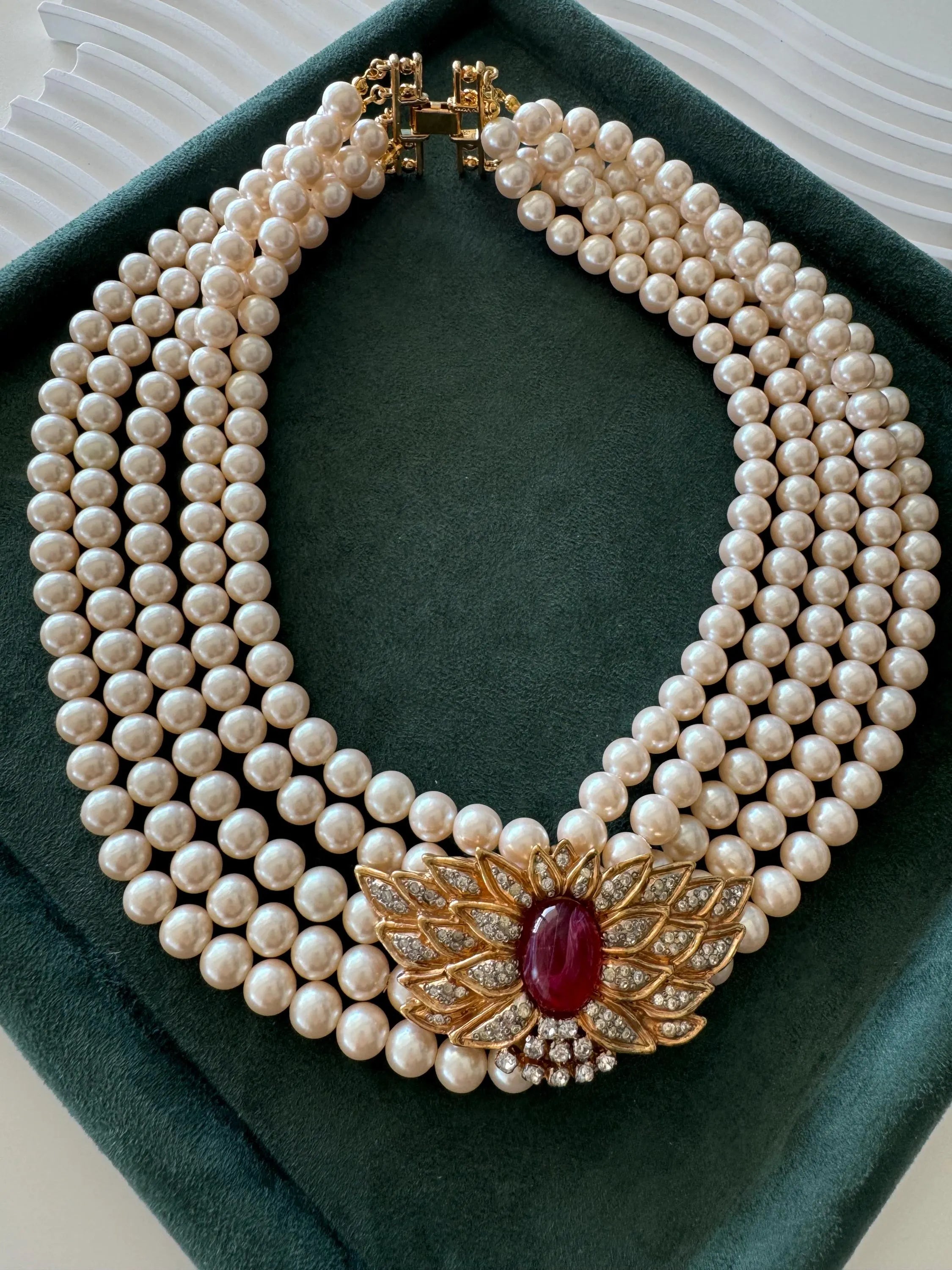 Vintage Voguebijoux Necklace, choker Necklace Gold, Pearl Necklace, Pave necklace Faux pearl Vintage, Runway choker, haute couture necklace