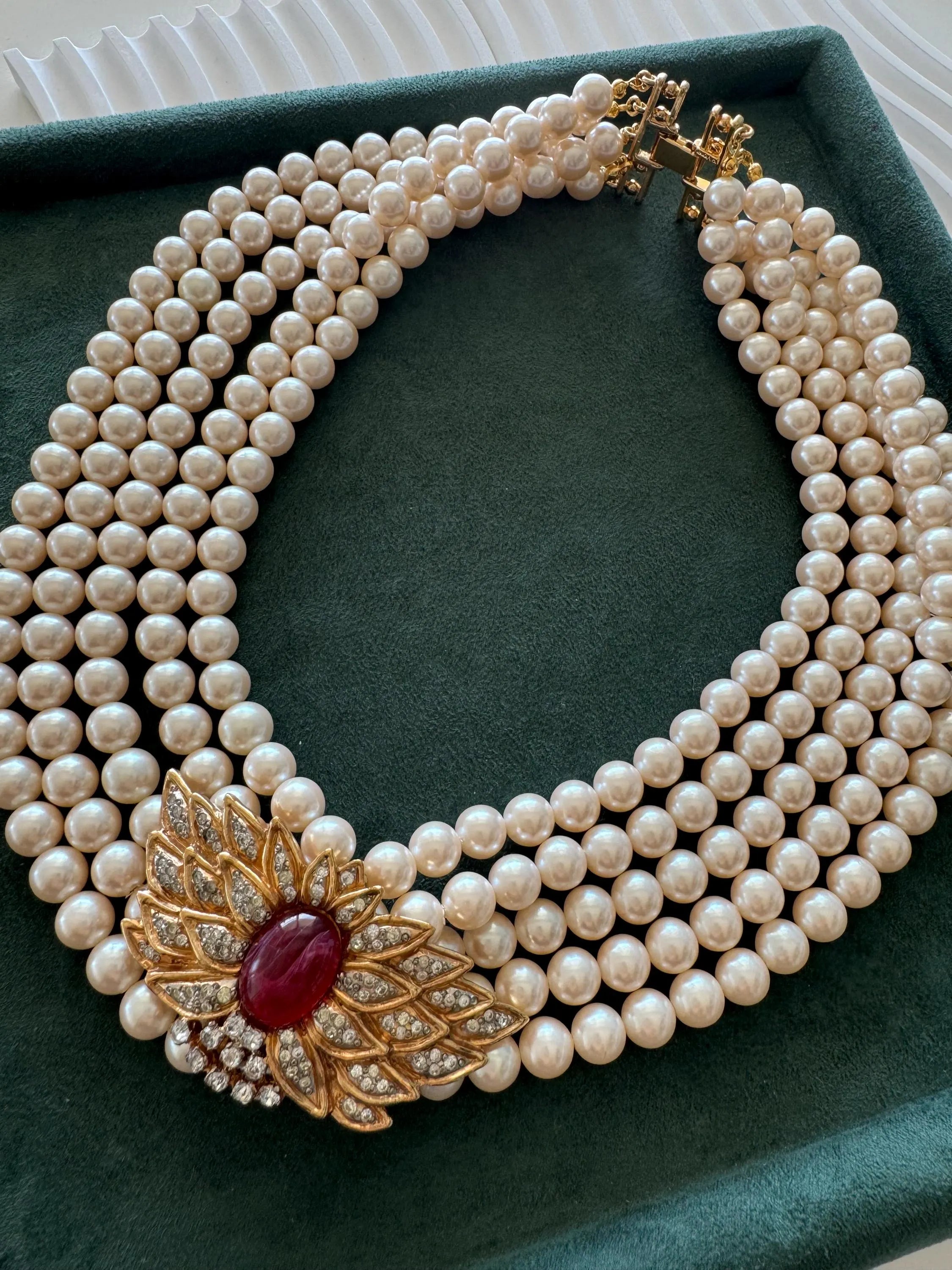 Vintage Voguebijoux Necklace, choker Necklace Gold, Pearl Necklace, Pave necklace Faux pearl Vintage, Runway choker, haute couture necklace
