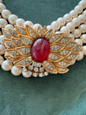 Vintage Voguebijoux Necklace, choker Necklace Gold, Pearl Necklace, Pave necklace Faux pearl Vintage, Runway choker, haute couture necklace